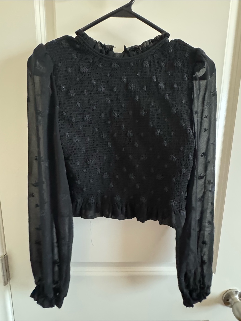 Witchy Black Sheer Sleeve Smocked Women's Top